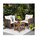 3 Pieces Outdoor Wooden Furniture Bistro Set With Cushioned Sofas