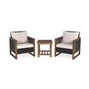 3 Pieces Outdoor Wooden Furniture Bistro Set With Cushioned Sofas