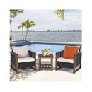 3 Pieces Outdoor Wooden Furniture Bistro Set With Cushioned Sofas