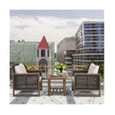 3 Pieces Outdoor Wooden Furniture Bistro Set With Cushioned Sofas