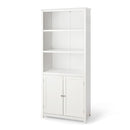 3 Shelf Bookcase With Double Doors Adjustable Shelves Cabinet White