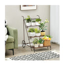 3 Tier Metal Ladder Shaped Plant Stand With Wheels Handle
