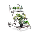 3 Tier Metal Ladder Shaped Plant Stand With Wheels Handle