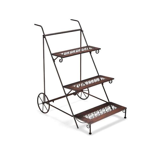 3 Tier Metal Ladder Shaped Plant Stand With Wheels Handle