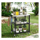 3Tier Outdoor Grill Cart On Wheels With Stainless Steel Top And Handle