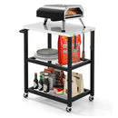 3Tier Outdoor Grill Cart On Wheels With Stainless Steel Top And Handle
