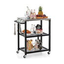 3Tier Outdoor Grill Cart On Wheels With Stainless Steel Top And Handle