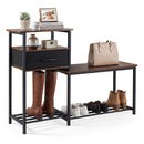 3 Tier Shoe Rack Bench With Drawer And Metal Frame Rustic Brown