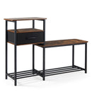3 Tier Shoe Rack Bench With Drawer And Metal Frame Rustic Brown