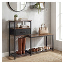 3 Tier Shoe Rack Bench With Drawer And Metal Frame Rustic Brown