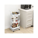 3 Tier Rolling Cart Folding Storage With 3 Hanging Cups And 6 Hooks