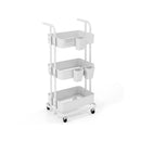 3 Tier Rolling Cart Folding Storage With 3 Hanging Cups And 6 Hooks