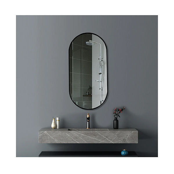 Black Frame Oval Bathroom Mirror