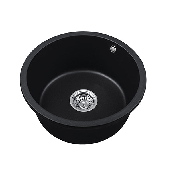 460X220Mm Black Round Granite Quartz Stone Kitchen Sink Single Bowl
