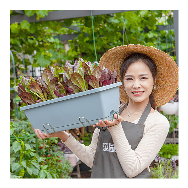 49.5cm Blue Rectangular Planter Vegetable Herb Flower Outdoor Plastic Box with Holder Balcony Garden Decor Set of 3