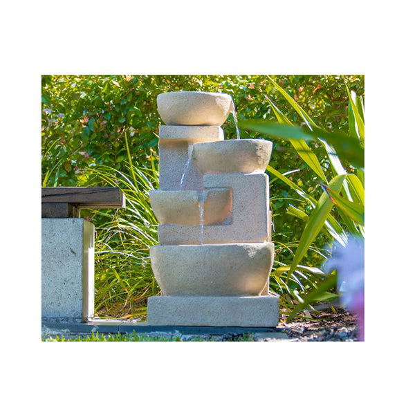 4 Bowl Solar Powered Water Feature Fountain With Led Light Sand Colour