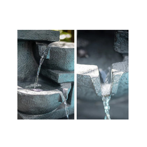 4 Bowl Solar Powered Water Feature Fountain With Led Lights Charcoal