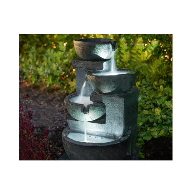 4 Bowl Solar Powered Water Feature Fountain With Led Lights Charcoal