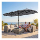 4 M Double Sided Patio Umbrella With Base And Solar Lights