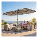 4 M Double Sided Patio Umbrella With Base And Solar Lights