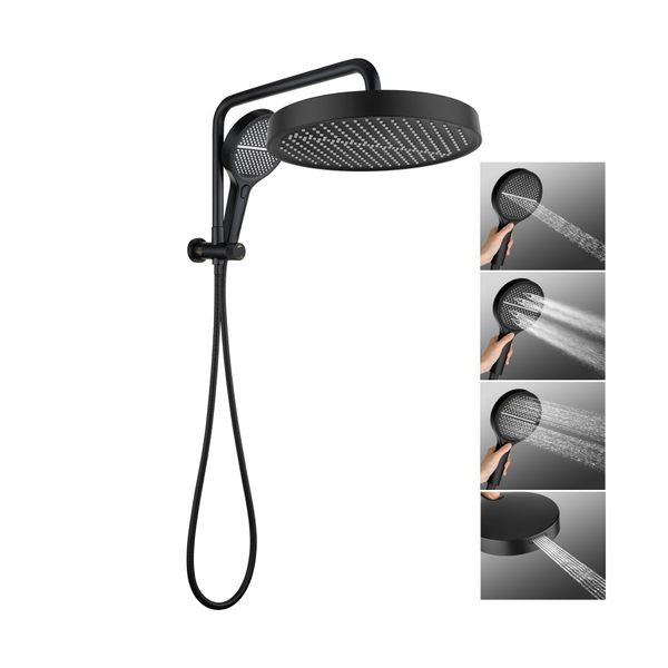 13 Inch Round Shower Head 4 Mode Gooseneck Wall Arm Diverter Set