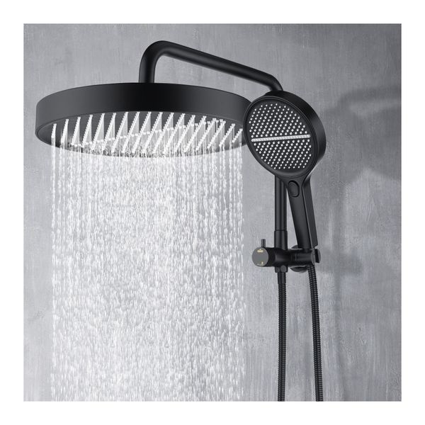 13 Inch Round Shower Head 4 Mode Gooseneck Wall Arm Diverter Set