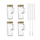4Pcs 650Ml Mason Jar Glass Cups Handle Bamboo Lids
