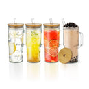 4Pcs 650Ml Mason Jar Glass Cups Handle Bamboo Lids