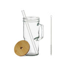 4Pcs 650Ml Mason Jar Glass Cups Handle Bamboo Lids