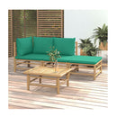 4 Piece Garden Lounge Set With Green Cushions Bamboo