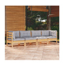 4 Piece Garden Lounge Set With Grey Cushions Solid Pinewood