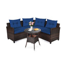 4 Piece Patio Wicker Furniture Set With Cushion Navy