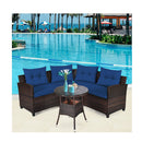 4 Piece Patio Wicker Furniture Set With Cushion Navy
