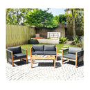 4 Pieces Acacia Wood Patio Conversation Set With Armrest