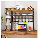 4 Tier Desk Shelf With Metal Grid Panel And 6 Hooks