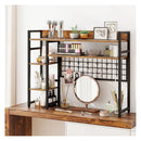 4 Tier Desk Shelf With Metal Grid Panel And 6 Hooks