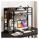 4 Tier Desk Shelf With Metal Grid Panel And 6 Hooks