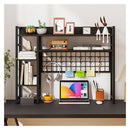 4 Tier Desk Shelf With Metal Grid Panel And 6 Hooks