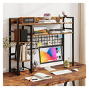 4 Tier Desk Shelf With Metal Grid Panel And 6 Hooks