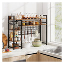 4 Tier Desk Shelf With Metal Grid Panel And 6 Hooks