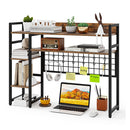4 Tier Desk Shelf With Metal Grid Panel And 6 Hooks