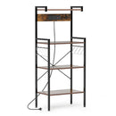 4 Tier Kitchen Bakers Rack With Power Outlet 8 S Hooks Rustic Brown