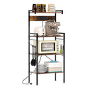 4 Tier Kitchen Bakers Rack With Power Outlet 8 S Hooks Rustic Brown