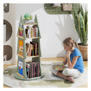 4 Tier Tree Shape Wooden Kids Rotating Bookshelf For Bedroom Green