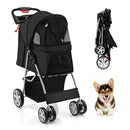4 Wheel Folding Pet Stroller With Mesh Windows And Storage Basket