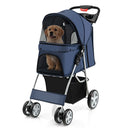 4 Wheel Folding Pet Stroller With Mesh Windows And Storage Basket