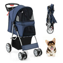 4 Wheel Folding Pet Stroller With Mesh Windows And Storage Basket