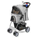 4 Wheel Folding Pet Stroller With Mesh Windows And Storage Basket