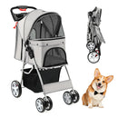 4 Wheel Folding Pet Stroller With Mesh Windows And Storage Basket