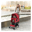 4 Wheel Folding Pet Stroller With Mesh Windows And Storage Basket